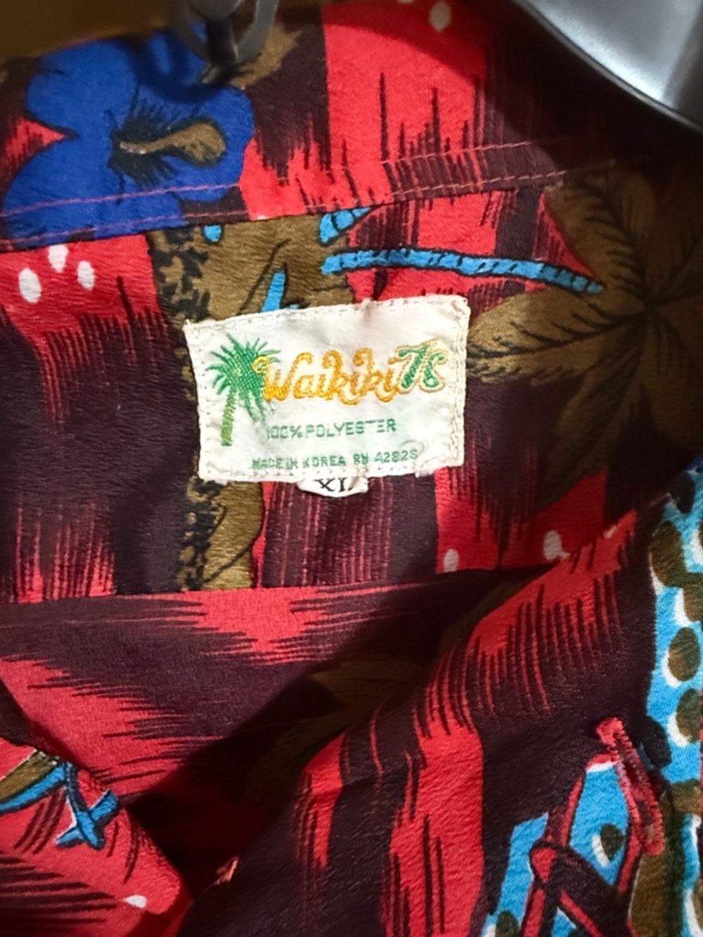 Waikiki 76 Men's Red Tropical Camp Shirt with Blue Floral Print - Picture 2 of 4